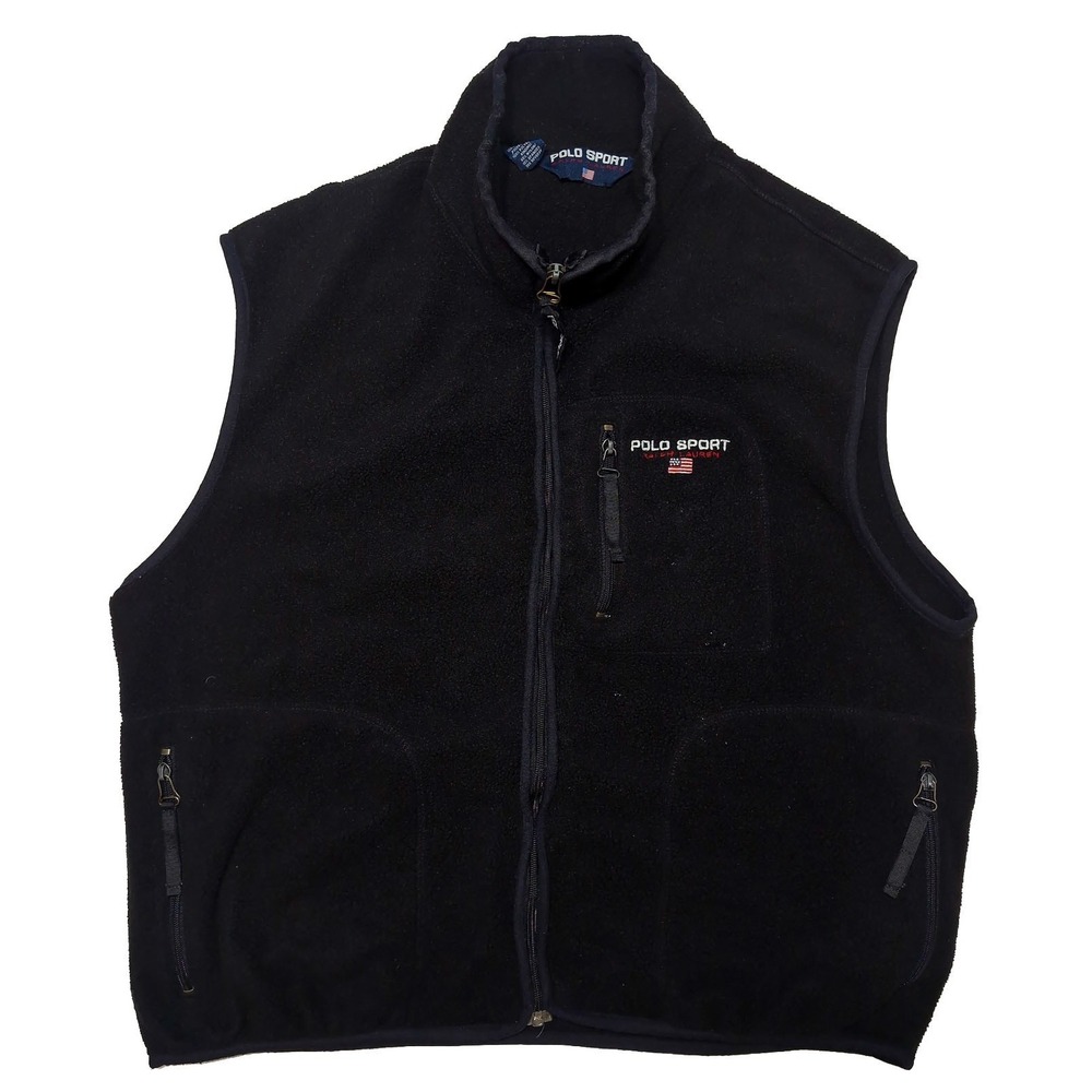 Vintage POLO SPORT RALPH LAUREN Full Zip Fleece Vest Black XL